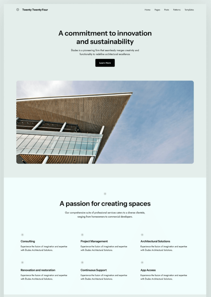 Variation of wordpress twenty twenty four theme: mint